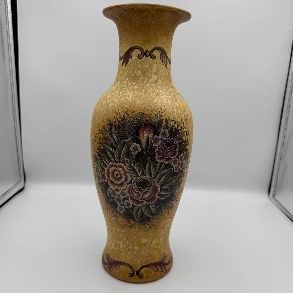 Vase Floral Ceramic‎ vintage Yellow Textured Embossed Accent Home Decor Tall